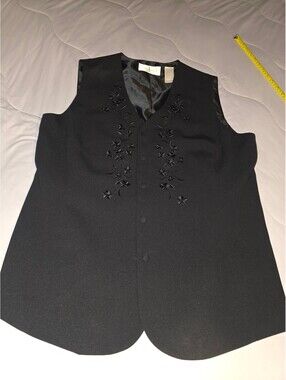 First Issue, Vintage Black Embroidered Vest, Women’s Size 14. Made in the USA